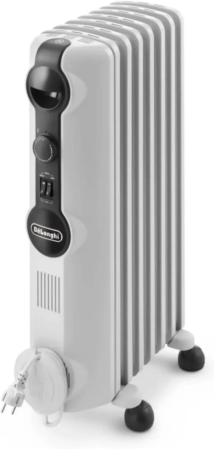 Radiateur à Huile De'Longhi Radia S - Chauffage Électrique Portable 1500W, Thermostat Sécurité, Antigel, 7 Éléments, Pour Surface jusqu'à 45m³, Blanc
