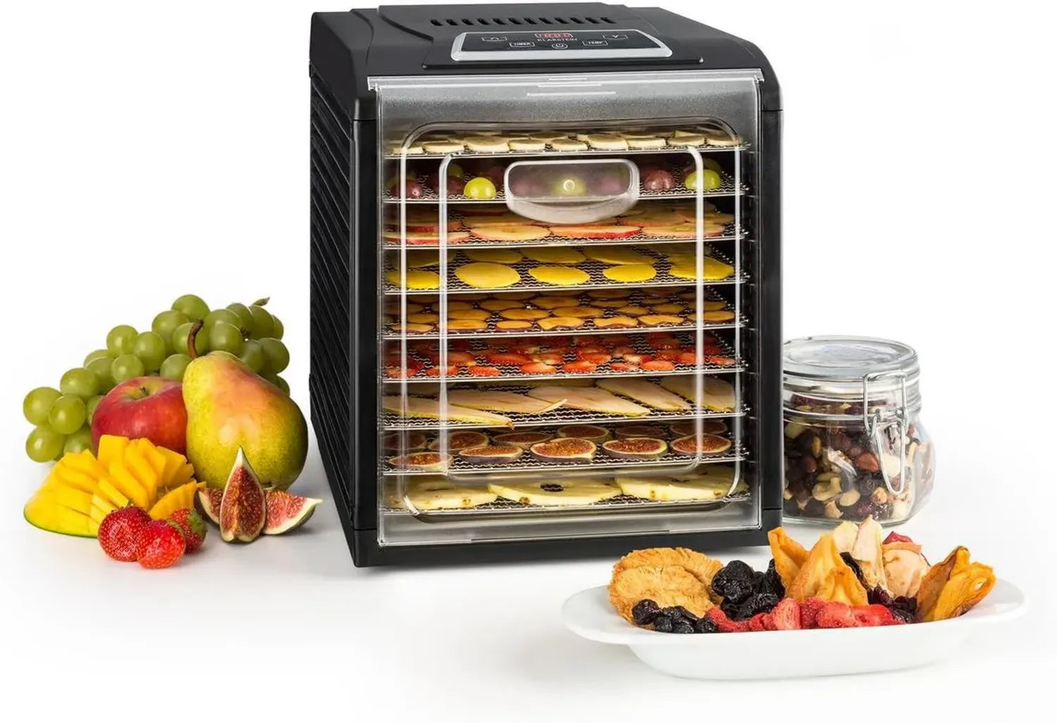 KLARSTEIN Déshydrateur Alimentaire Fruit Jerky - Machine de Séchage avec Température Réglable, Minuteur et Écran LCD, 9 Plateaux Amovibles, Noir