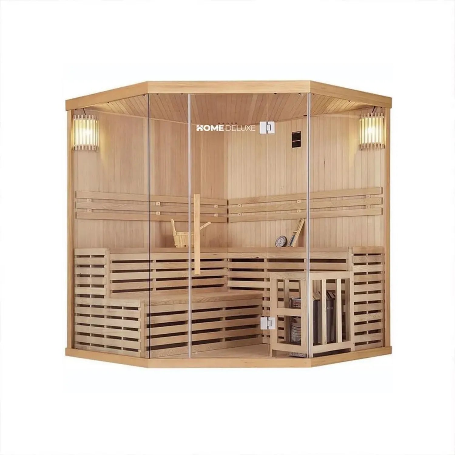 Sauna Skyline XL - 200x200x210 cm - 2 à 6 personnes - Épicéa et Poêle Inclus