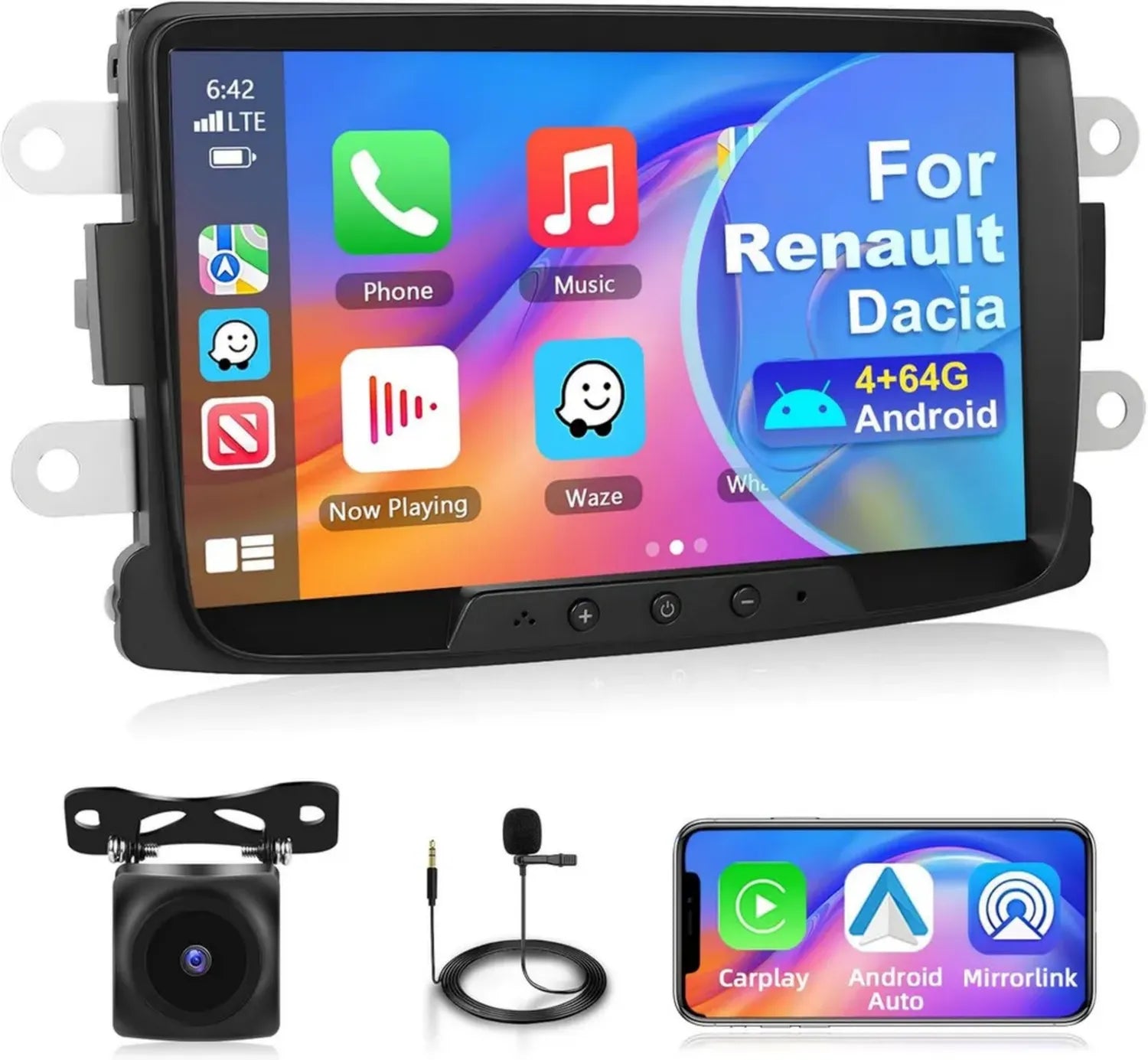 Autoradio 9' Carplay Android pour Renault Dacia Duster/Sandero, Écran Tactile GPS Bluetooth WiFi avec Caméra AHD
