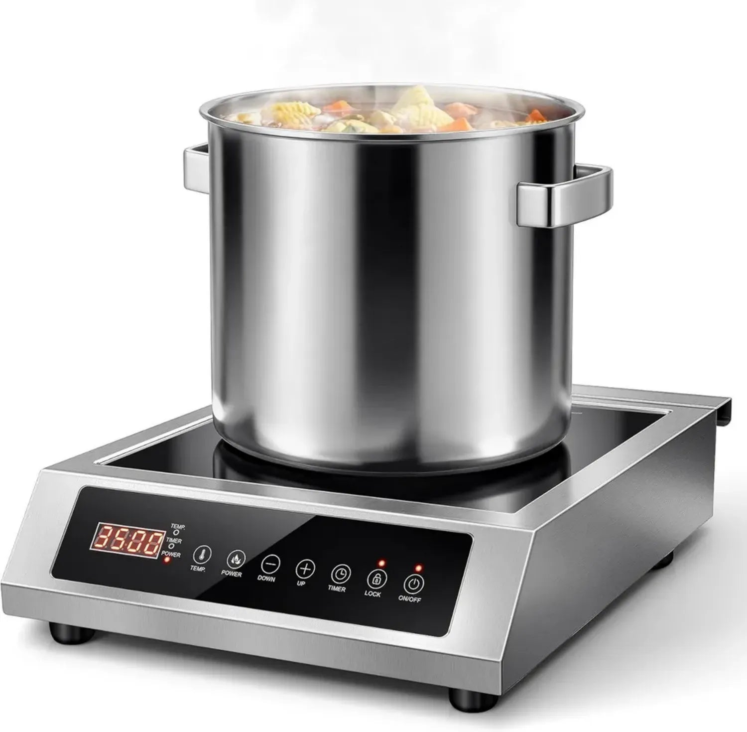 Table de Cuisson à Induction 3500W, 1 Zone, Minuterie 4H, Sécurité Enfant, 10 Niveaux, Commande Tactile, Boîtier en Acier Inoxydable