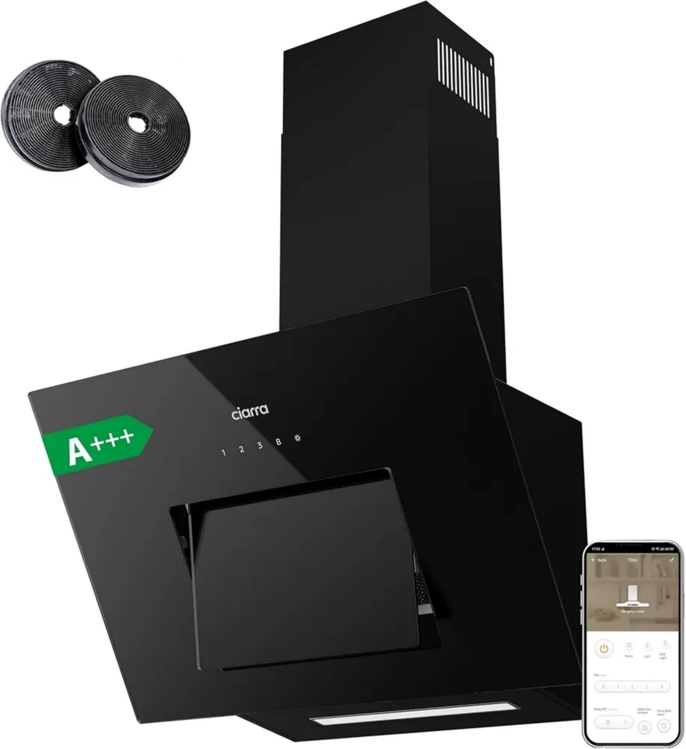 Hotte Murale Inclinée 60cm Ciarra A+++ avec Commande WiFi et LED Réglable