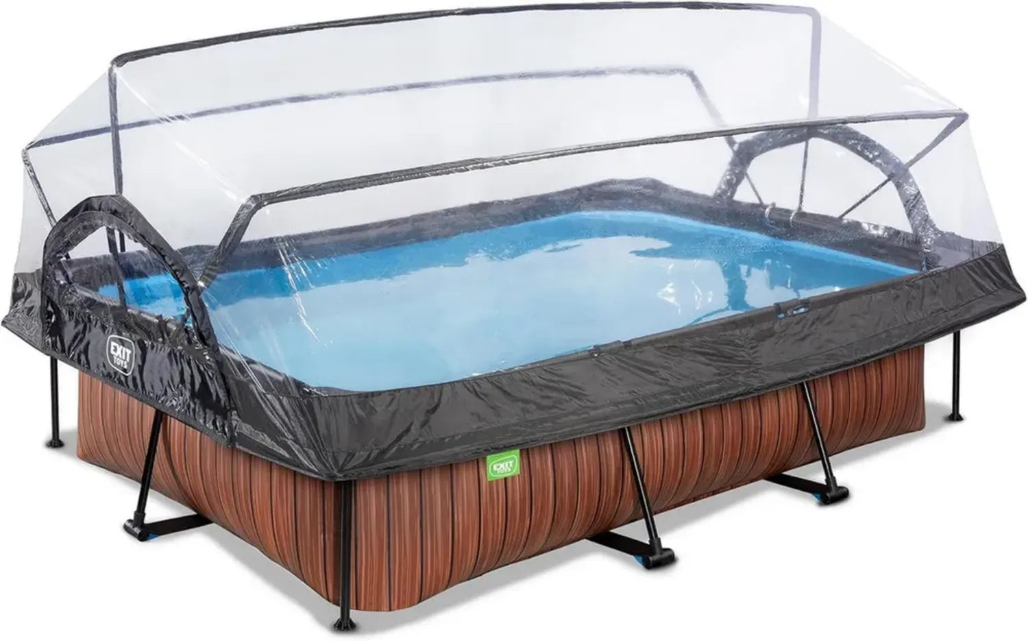 Piscine en Bois Rectangulaire EXIT TOYS avec Pompe et Couvercle - 300x200x65cm - Eau Propre et Chauffée