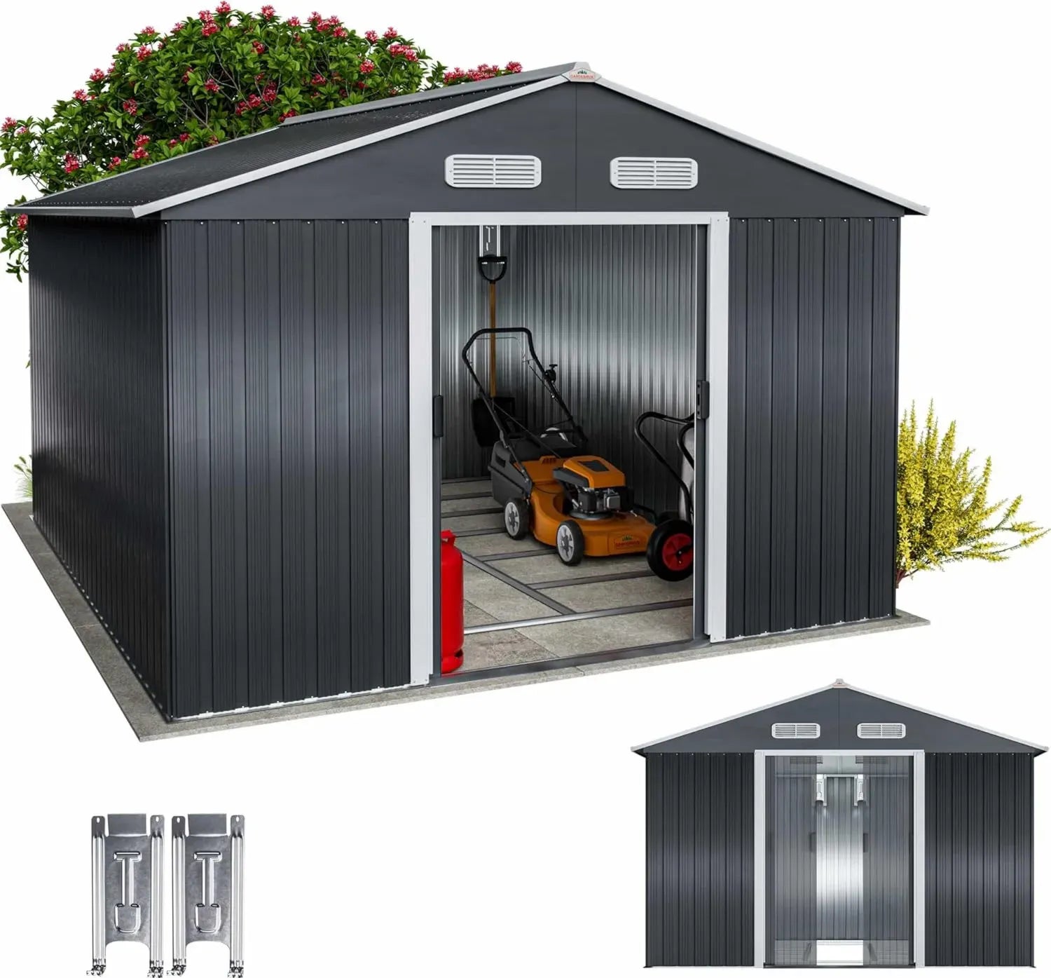 Grande Remise de Jardin en Métal 8m² avec Porte Coulissante Anthracite