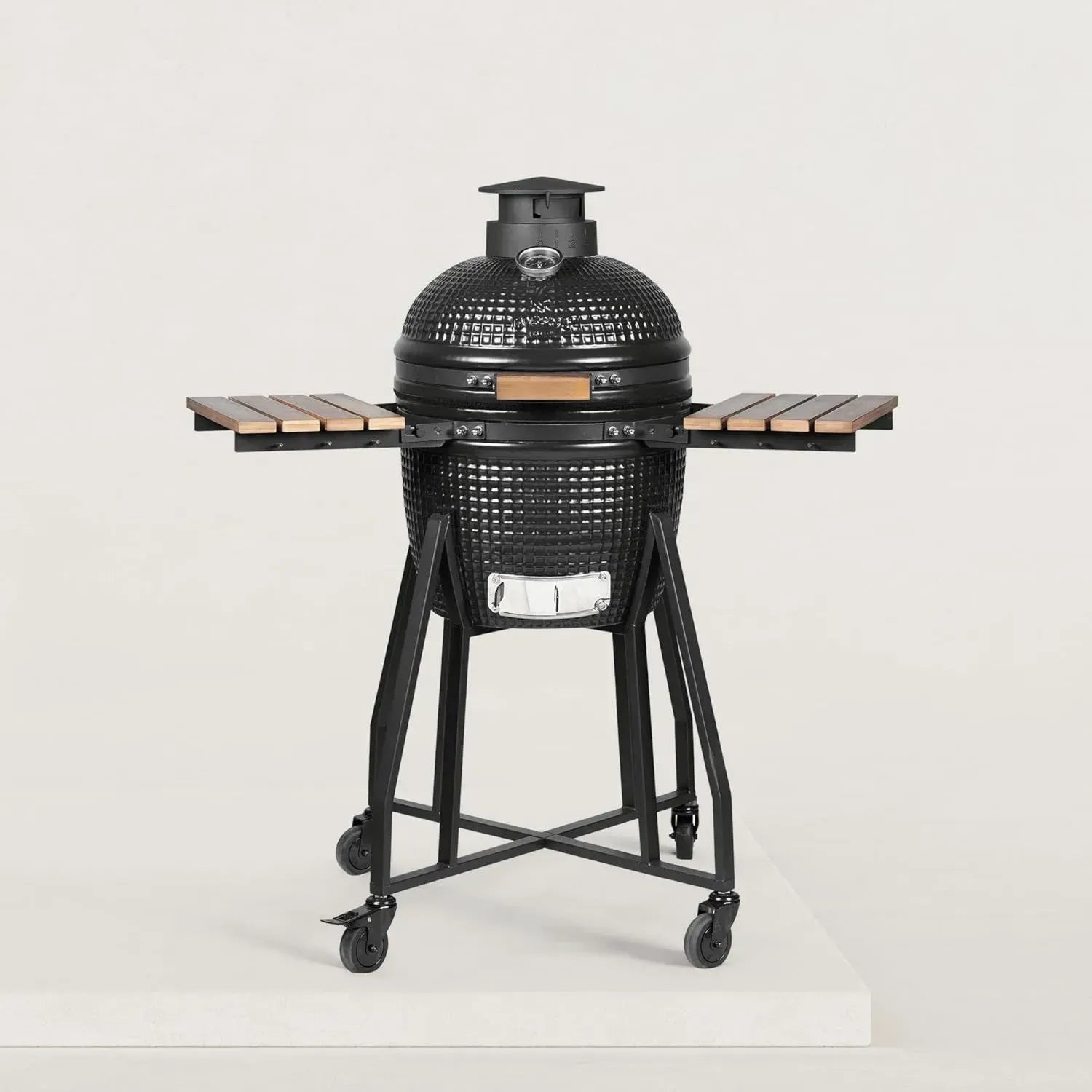 Barbecue Kamado Medium avec Plateaux Rabattables en Bois, Grille 34 cm