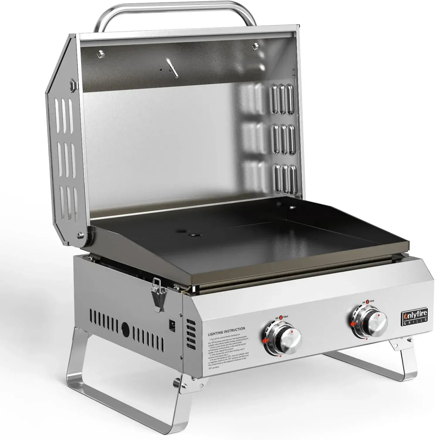Gril à Gaz Inox 2 Brûleurs avec Plaque Céramique, Compact pour Camping Extérieur