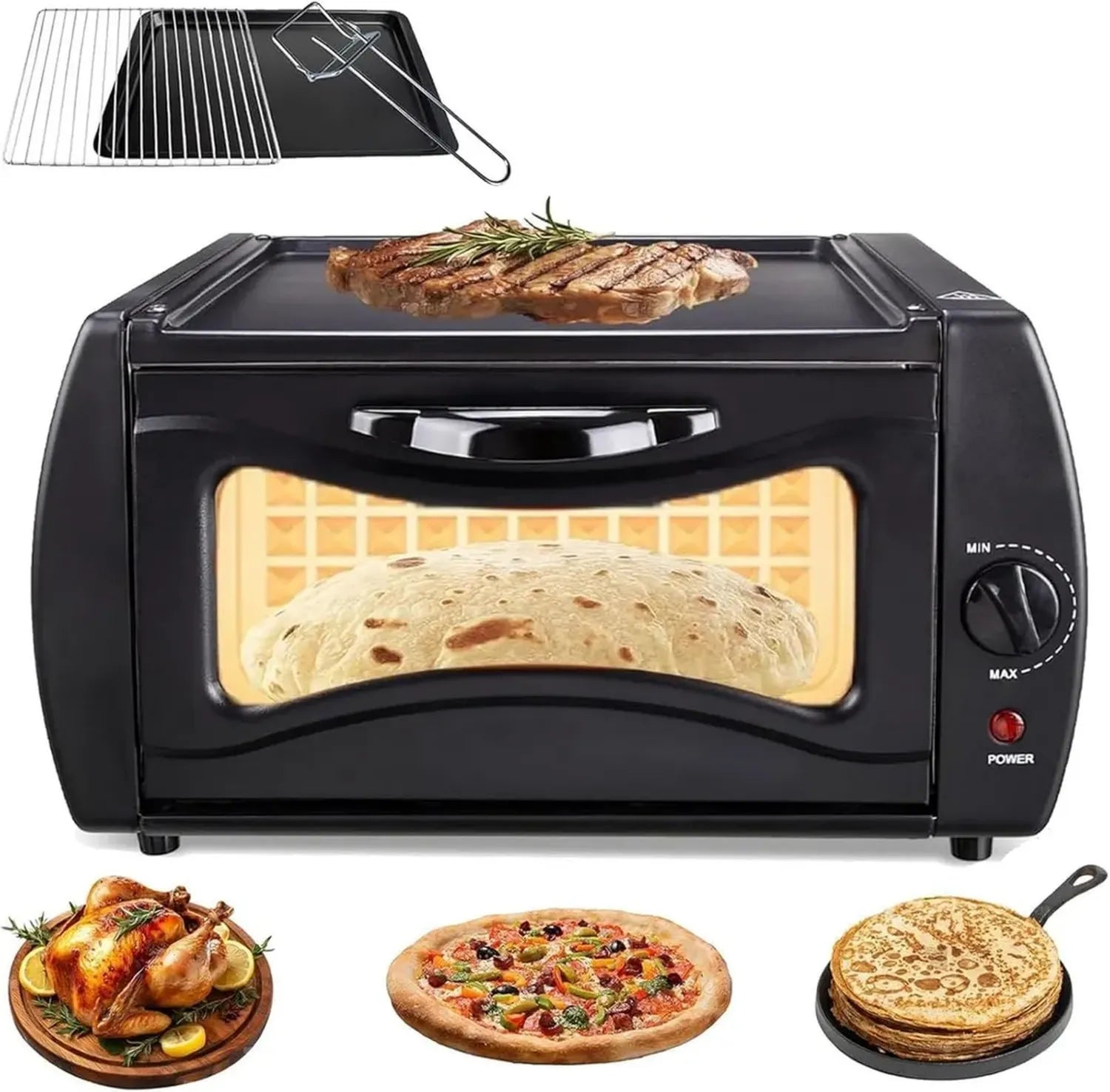 Four Tandoori Électrique Multifonction, Pizza et Cuisson 2 en 1, Chauffage Double Face, Portable avec Contrôle de Température et Porte en Verre