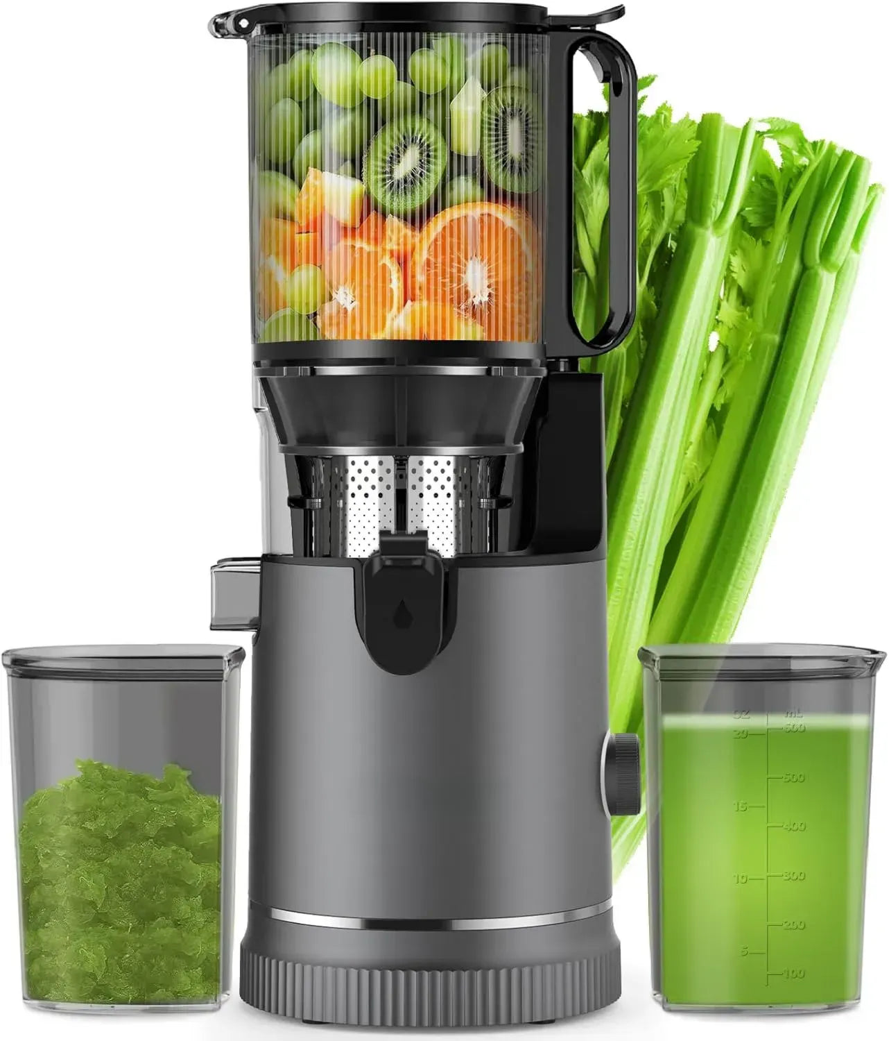 Extracteur de Jus Slow avec Goulotte Large, Moteur Puissant 400W, Conservation Maximale des Nutriments, Capacité 1,8L avec Deux Carafes, Sans BPA, Idéal pour Fruits et Légumes