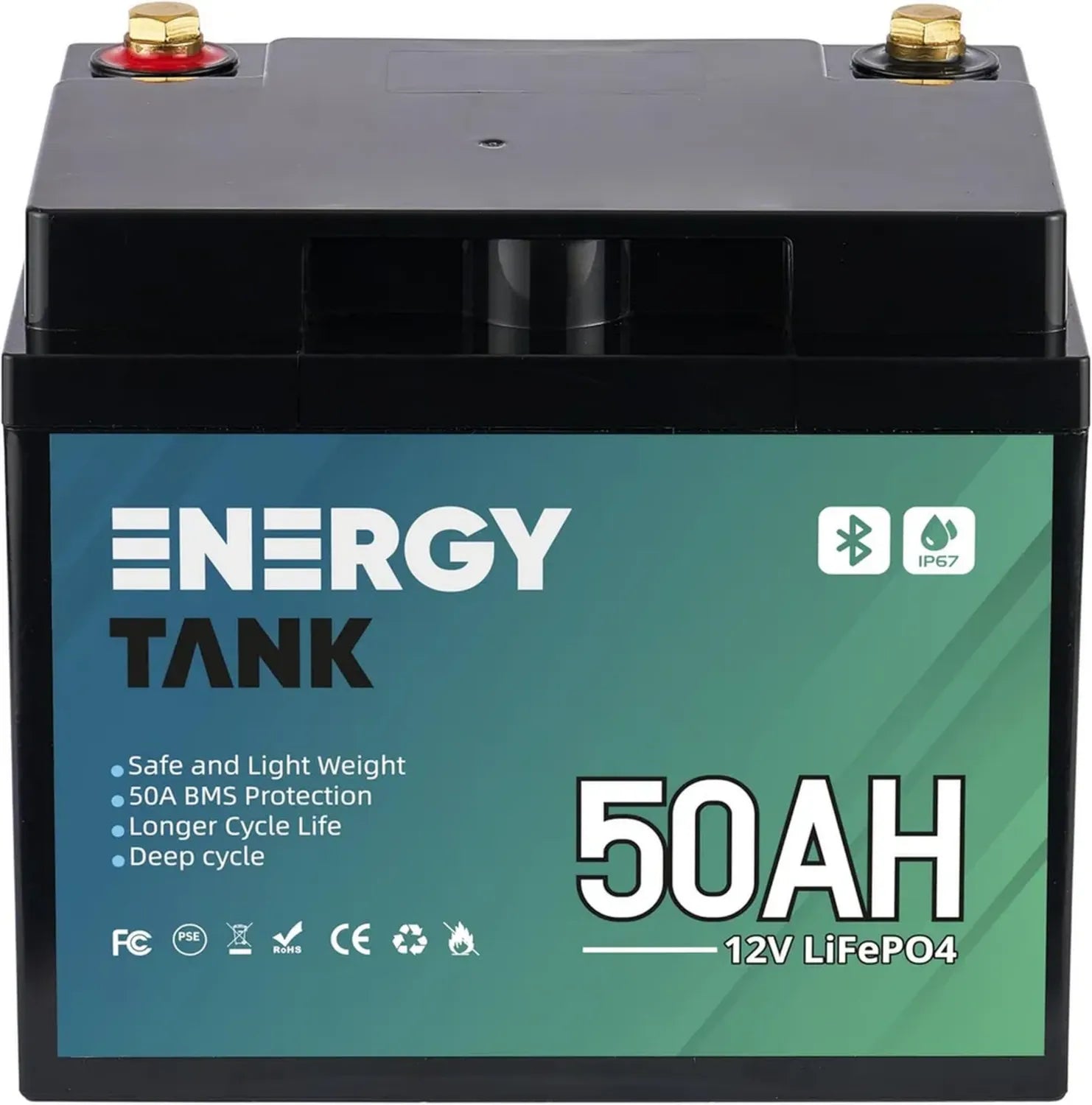 Batterie Lithium Fer Phosphate 12V 50Ah Bluetooth Intelligente, Étanche IP67, +3000 Cycles, BMS Intégré