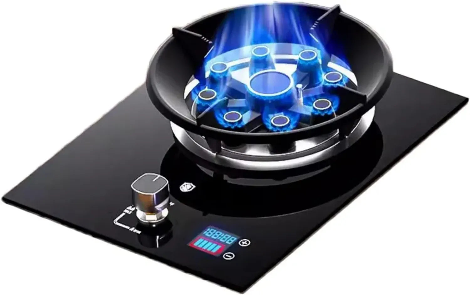 Plaque de Cuisson au Gaz 5,2 KW avec Minuterie, Verre Trempé Noir, Compatible Gaz Naturel et Gaz Liquéfié