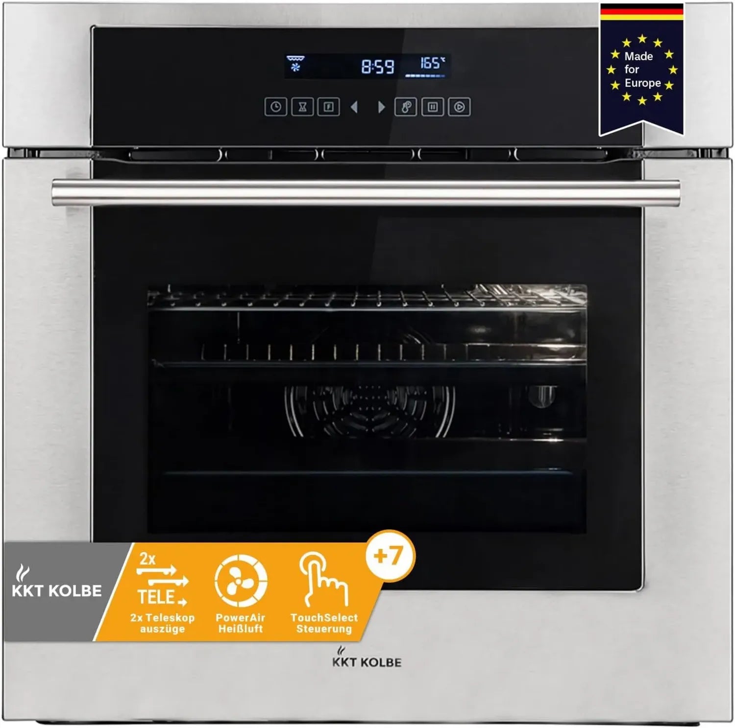Four encastrable 70L 60 cm, cuisson 3,3 kW, gril et chaleur tournante, tiroirs télescopiques, minuterie automatique, double vitrage