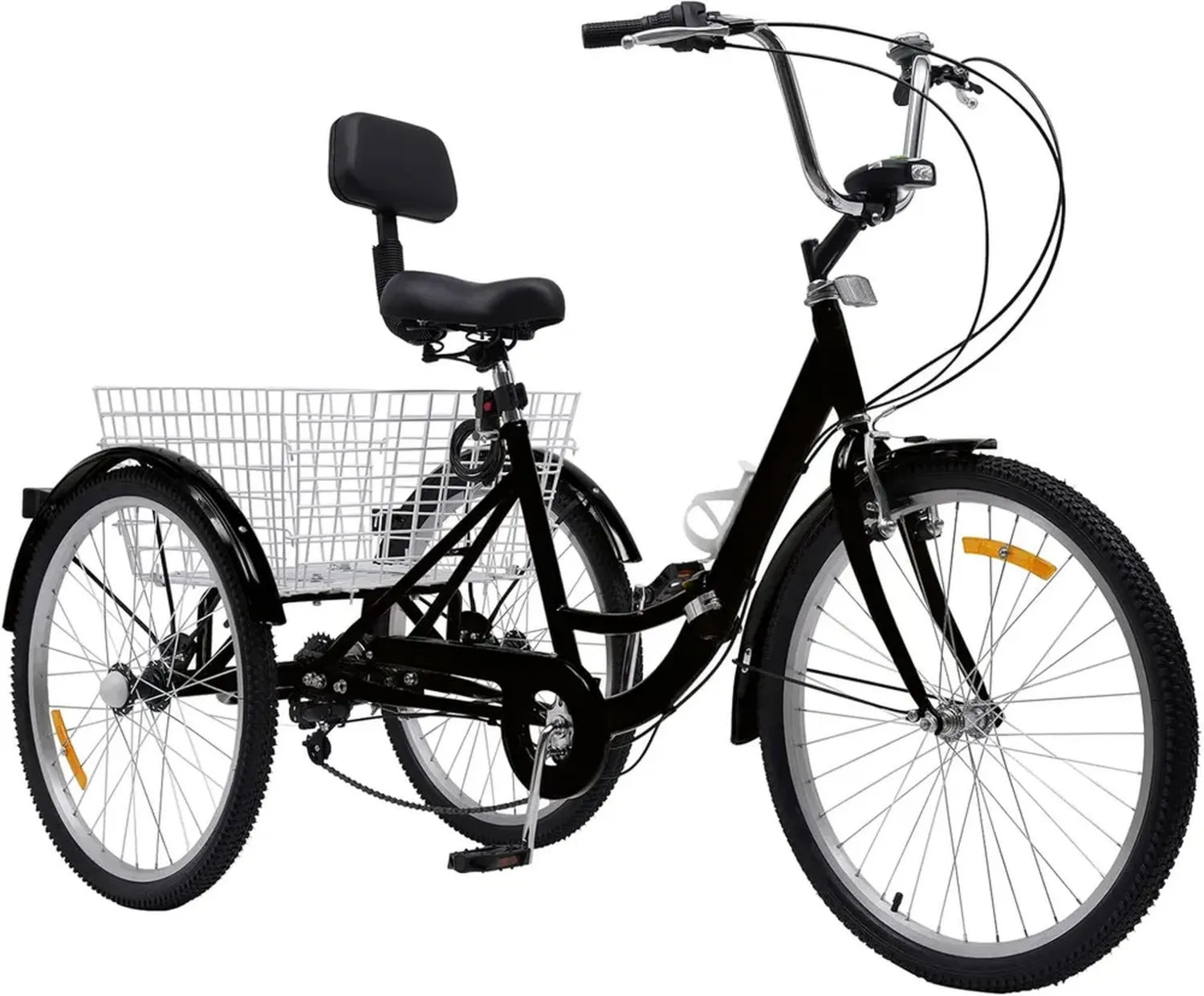 Tricycle Adulte 24' Pliable avec 7 Vitesses et Accessoires, Lumière LED et Panier