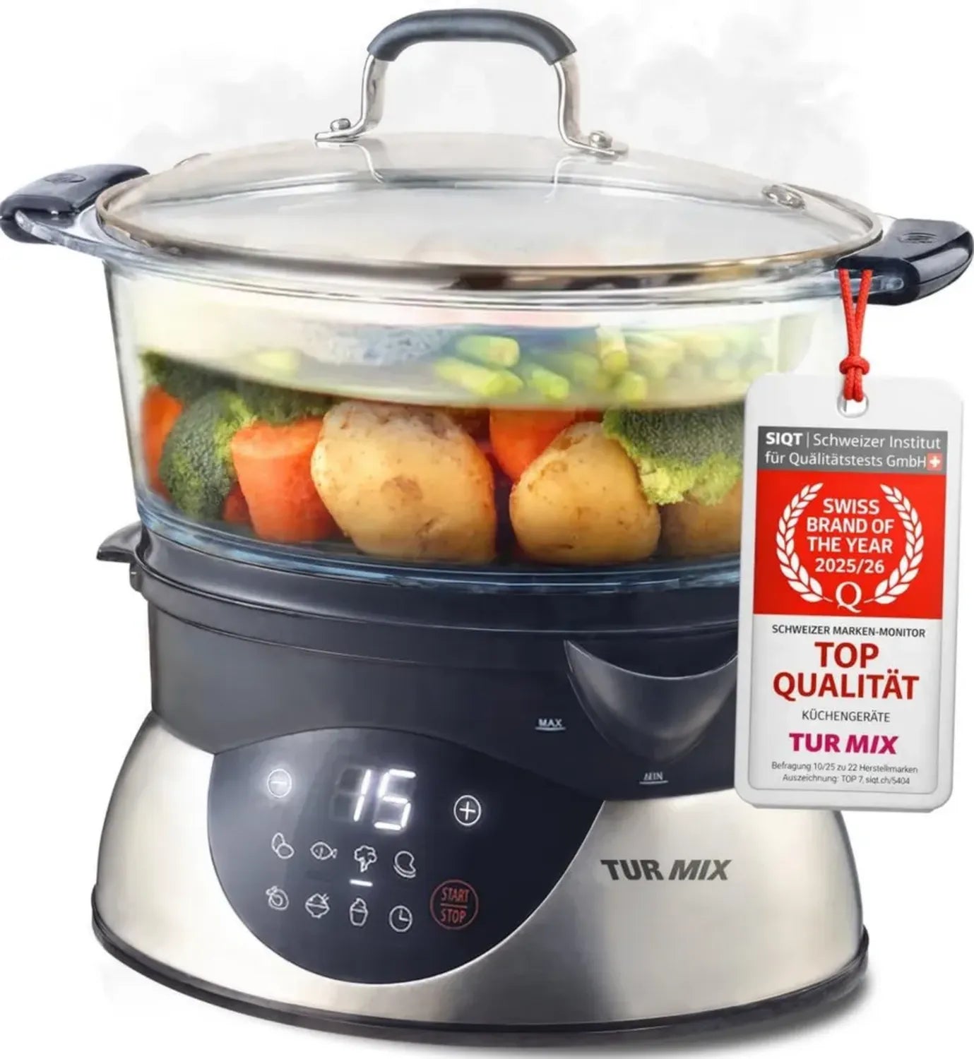 Cuiseur Vapeur Numérique Turmix CX 220, 5,2 L, Récipients en Verre, Commande Tactile, Fonction Maintien au Chaud et Démarrage Programmable
