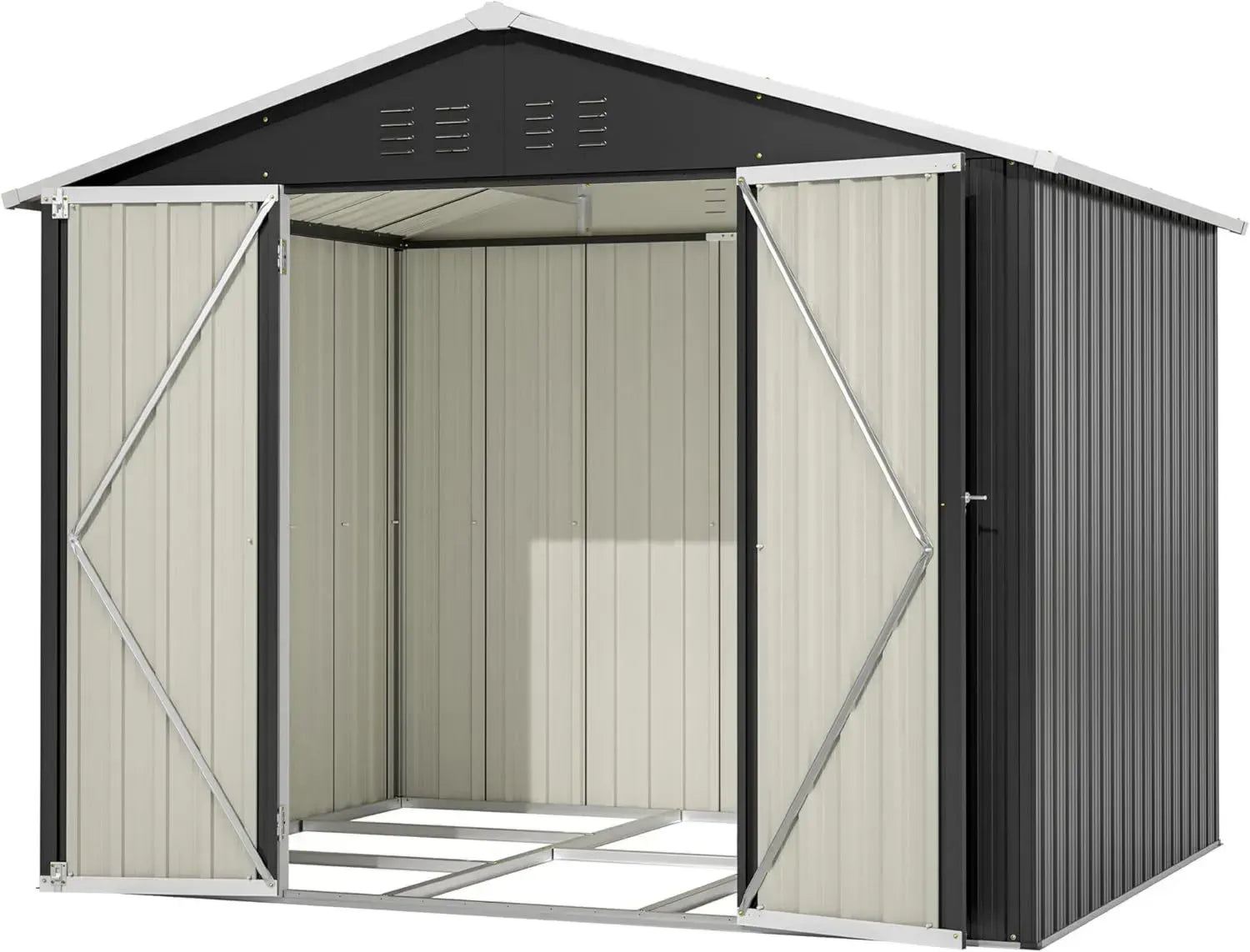 Cabane de jardin en acier inoxydable 229x180x191 cm avec porte coulissante et aération - Résistante aux intempéries et verrouillable en anthracite