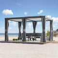Pergola Aluminium 3x4m avec LED Solaire, Toit Ajustable et Rideaux