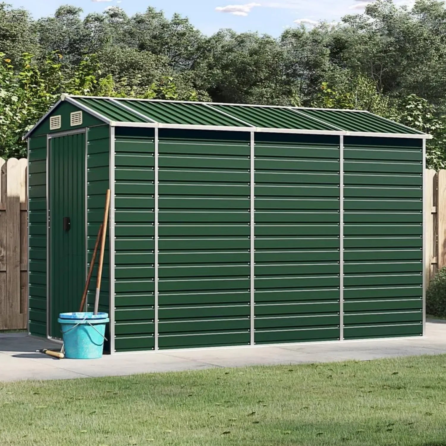 Abri de Jardin en Acier Galvanisé avec Porte 191x300x198 cm - Solution de Rangement Extérieur