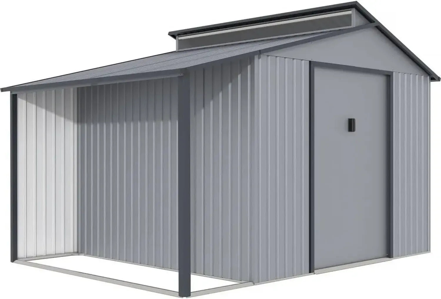 Abri de Jardin Métallique avec Pergola - 9,12 m² - 257 x 355 x 237 cm - Couleur Grise