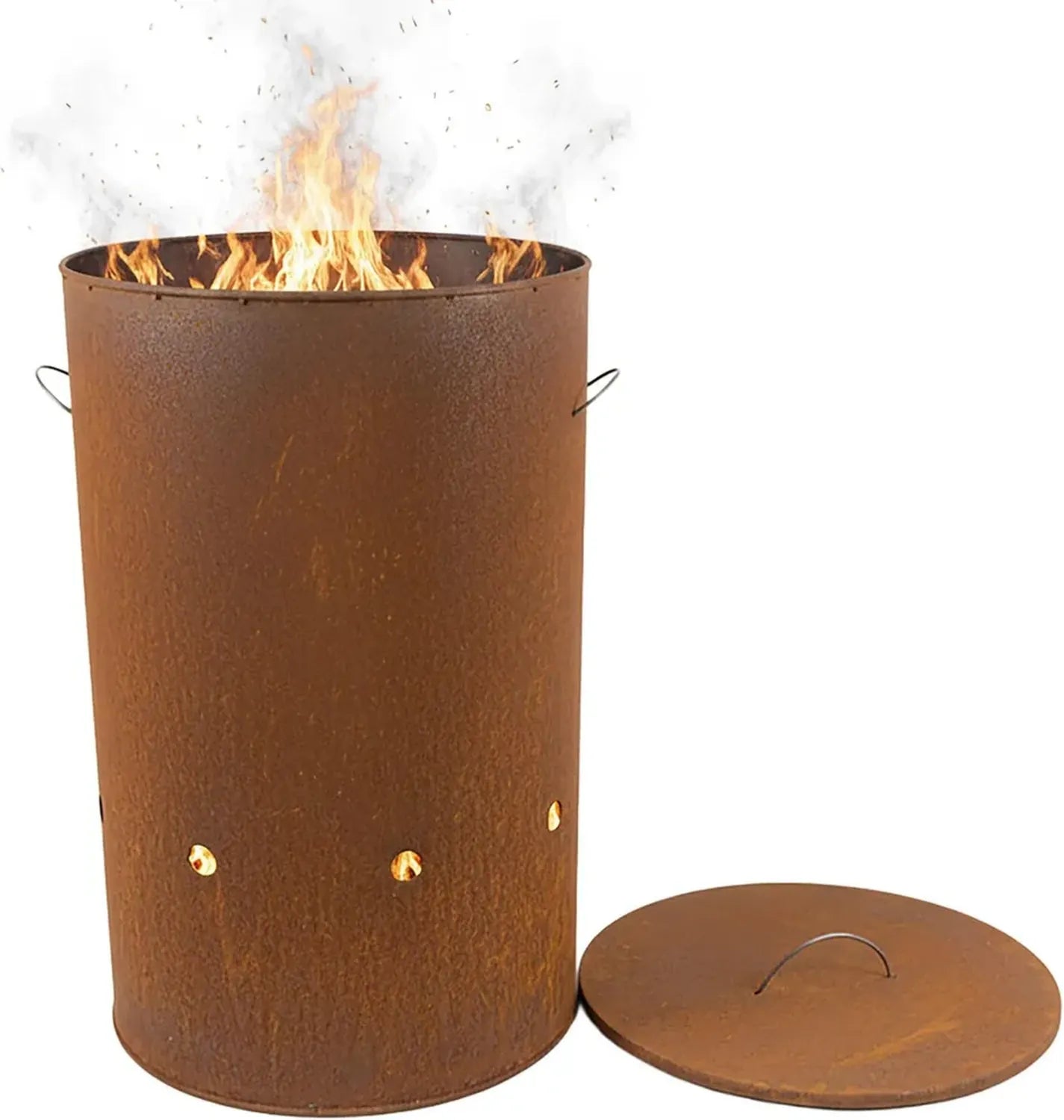 Brasero en Acier Corten avec Couvercle pour Jardin, Ø 38,5 cm x H 60 cm