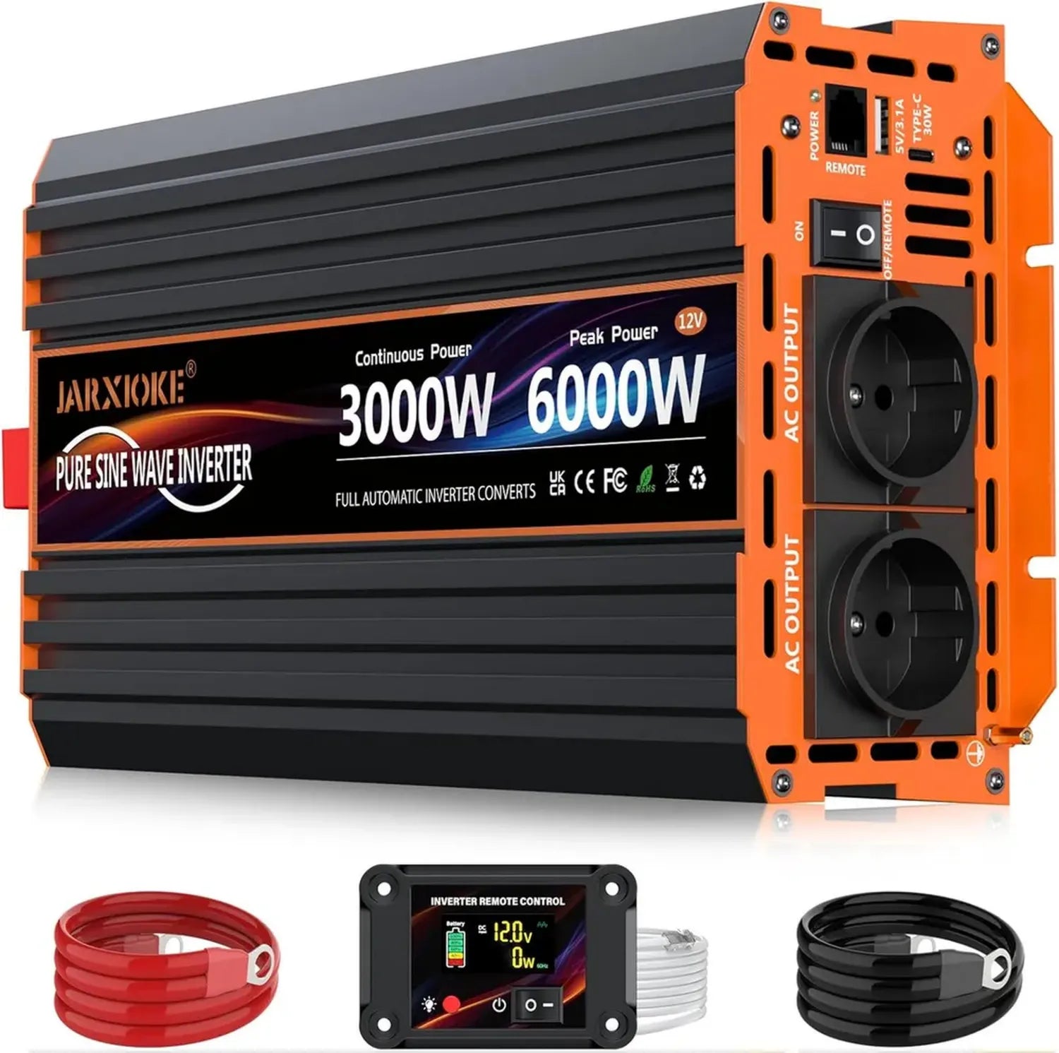 Onduleur Pur Sinus 3000W/6000W 12V à 220V avec Télécommande et Écran LCD