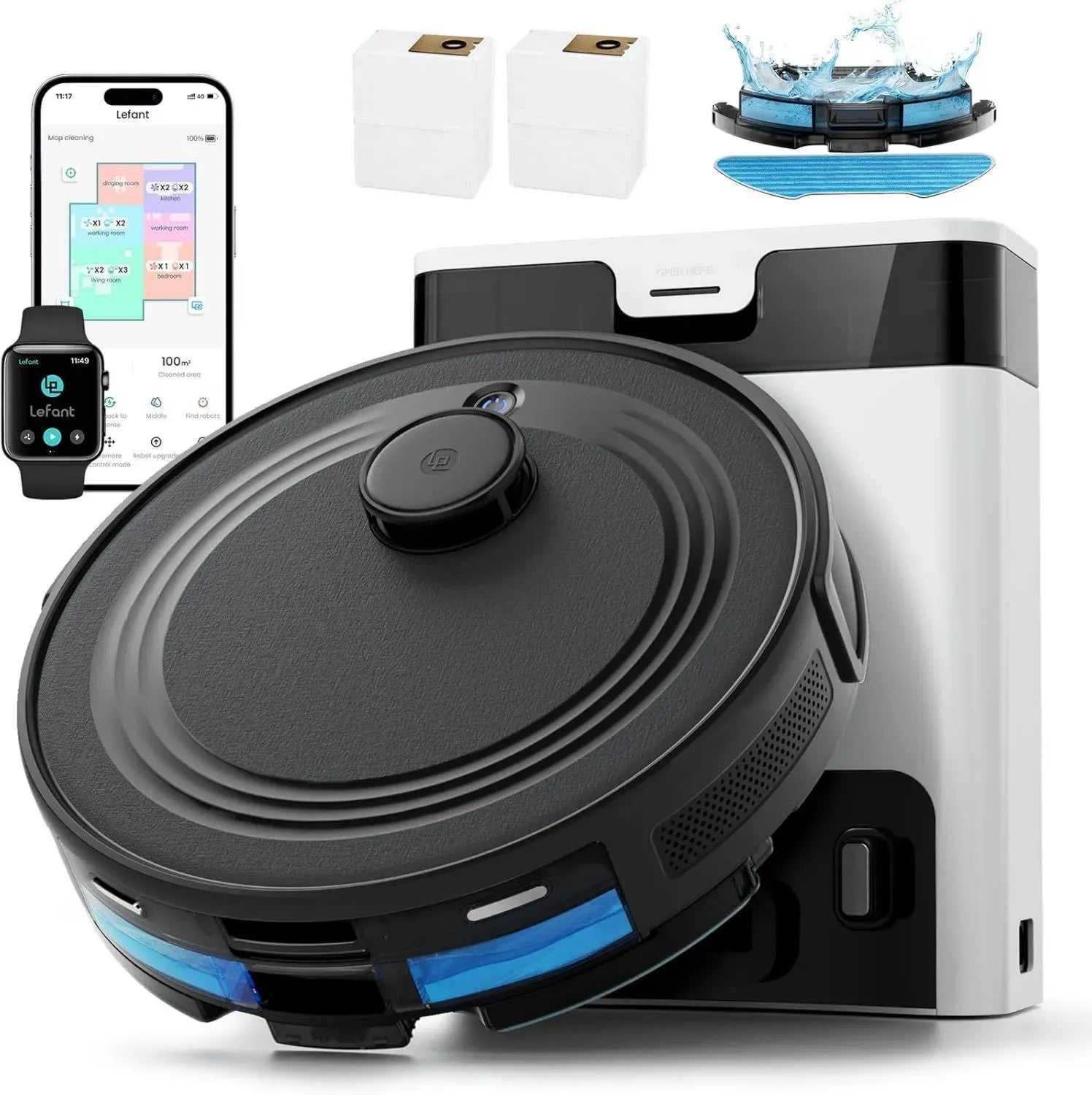 Aspirateur Robot Lefant M2 Pro 6000Pa avec Vidage Automatique et Cartographie Intelligente