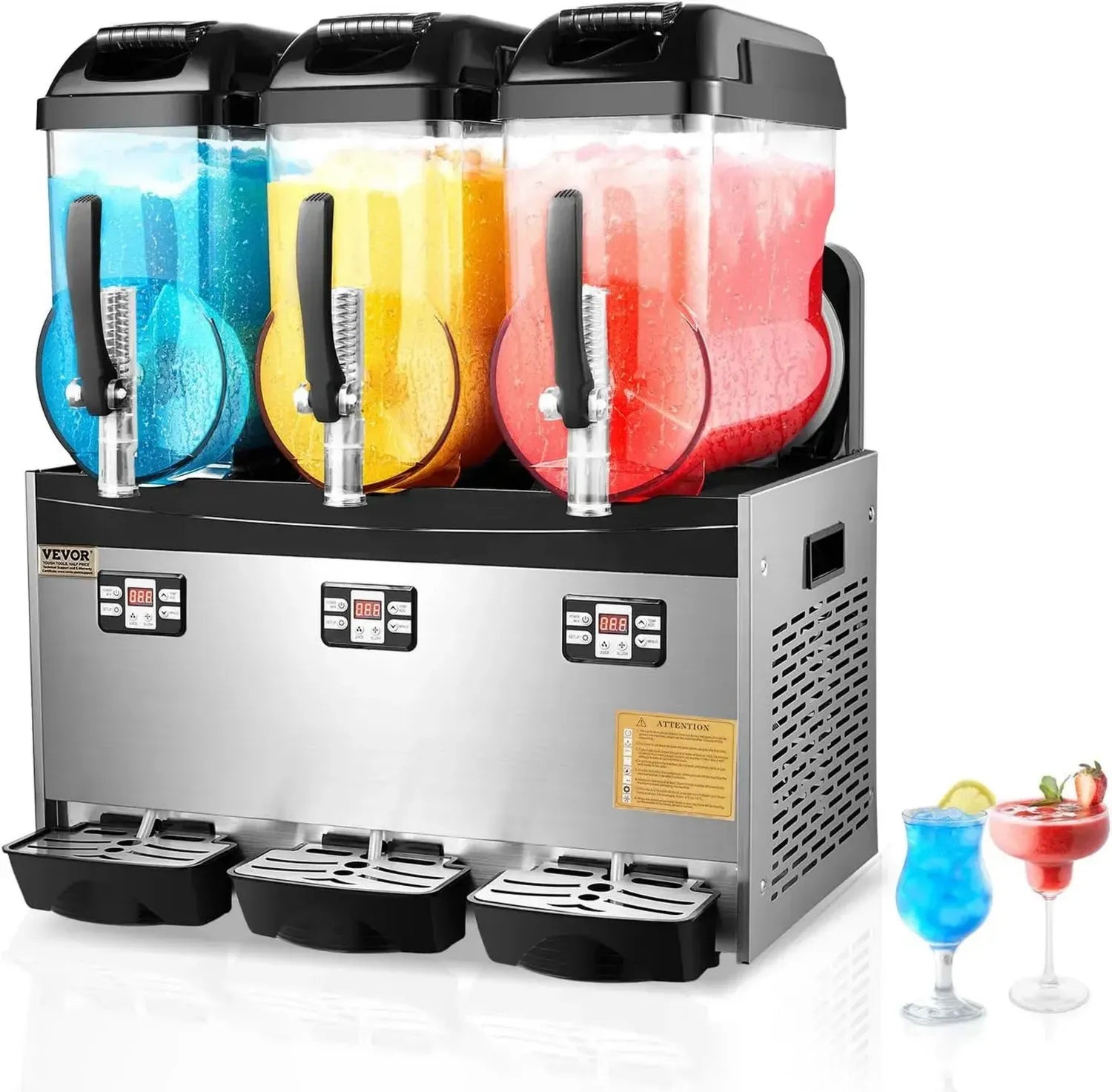 VEVOR Machine à Granité Commerciale 3x12L, Distributeur de Boissons Glacées en Inox pour Restaurants