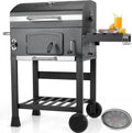 Grand BBQ Charbon Bois XL avec Couvercle et Thermomètre, Gril Réglable pour Jardin