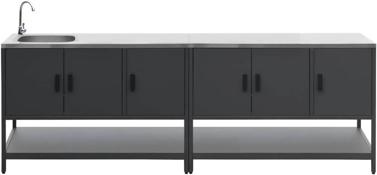 Ensemble de Cuisine d'Extérieur Modulaire Noir en Acier Inoxydable