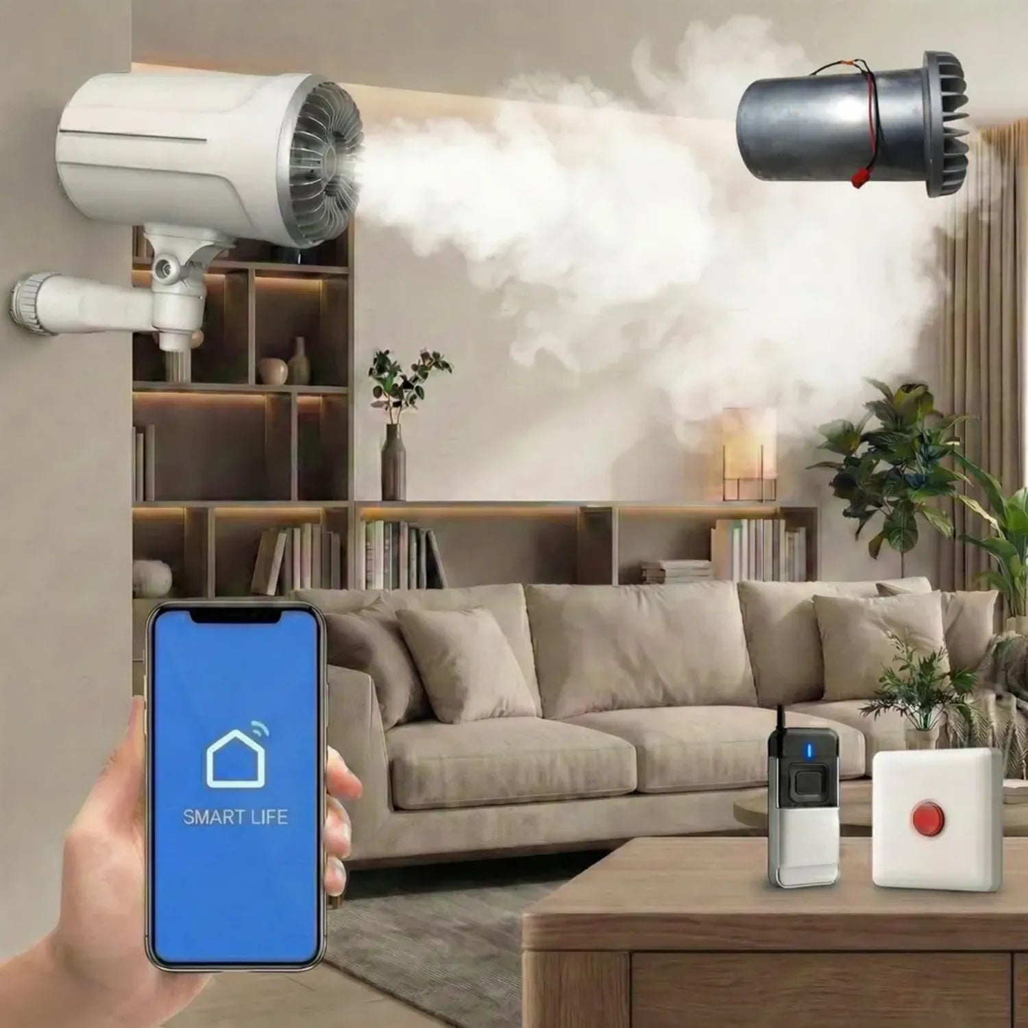 Système de Sécurité Anti-Intrusion avec Générateur de Brouillard, Compatible SmartLife/Tuya, Couverture 100-150 m³, Idéal pour Maison et Commerce