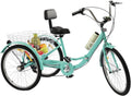 Tricycle Adulte 24', 7 Vitesses, Vélo Pliant avec LED, Porte-gobelet et Panier