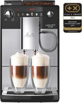 Machine à Café Automatique Melitta Latticia Argent avec Broyeur et Latte Perfection, Silencieuse, 1-2 Tasses, 1450W