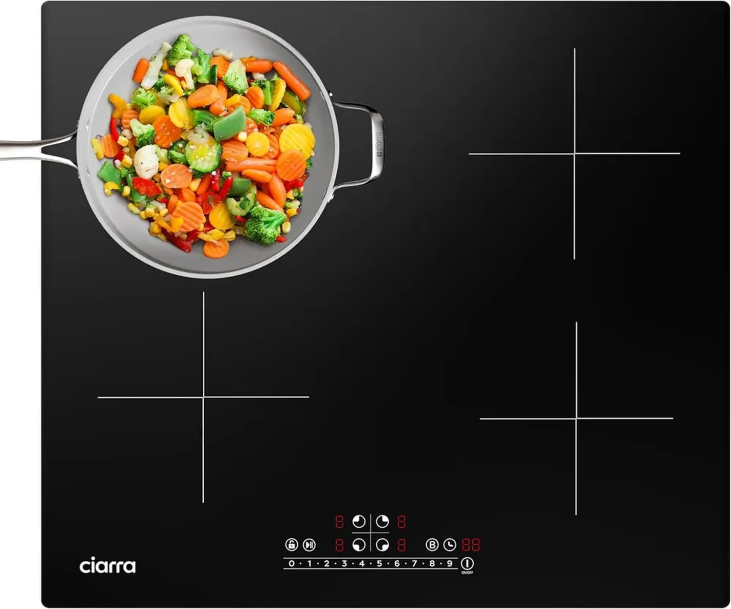 Plaque de Cuisson CIARRA 7200W 4 Foyers en Verre Céramique avec Fonction Boost et Sécurité Enfant