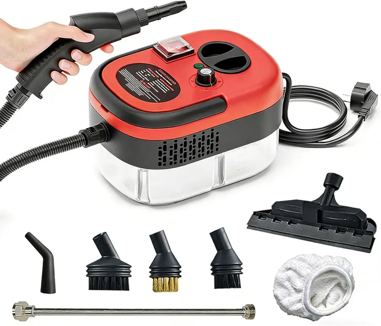 Nettoyeur Vapeur Portable 2500W, Pression Puissante, Usage Domestique, Nettoyage Profond 105°C, Parfait pour Joints et Tissus (Rouge)