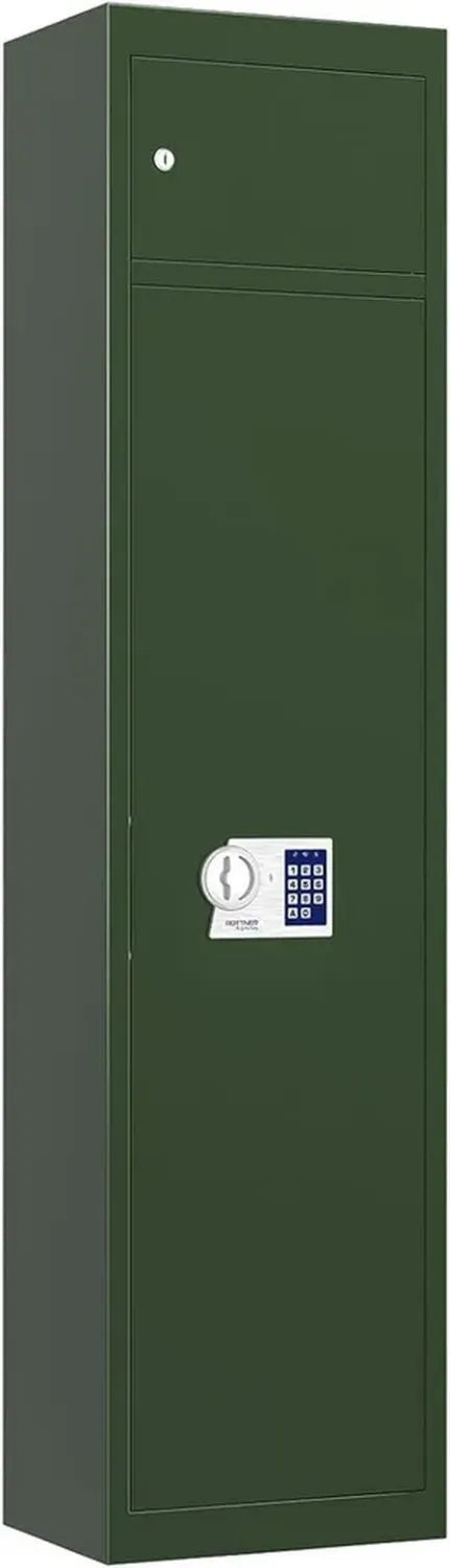 Rottner Coffre-fort pour Armes et Munitions en Acier, Serrure Électronique avec Clé de Secours, Vert Foncé, Compartiment Séparé avec Verrou, Support pour 5 Fusils