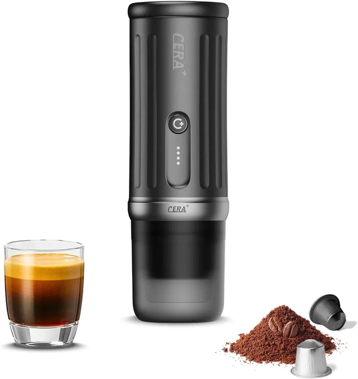 Machine à Espresso Portable CERA+ Auto-Chauffante, 20 Bars, Jusqu'à 8 Tasses par Charge, Compatible Capsules NS et Café Moulu