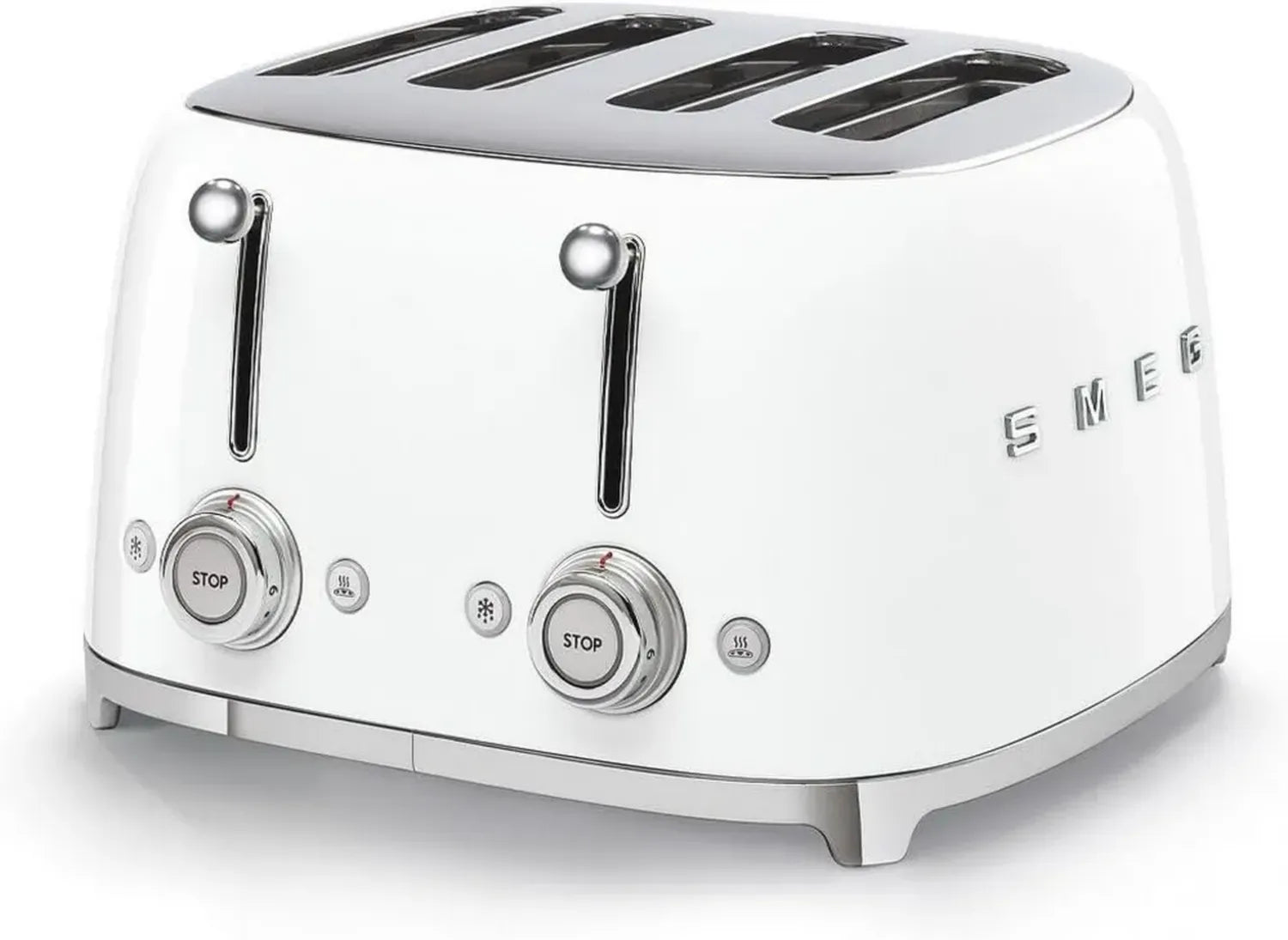Smeg Grille-pain 4 tranches, Décongélation, Chauffage et Bagel, Blanc