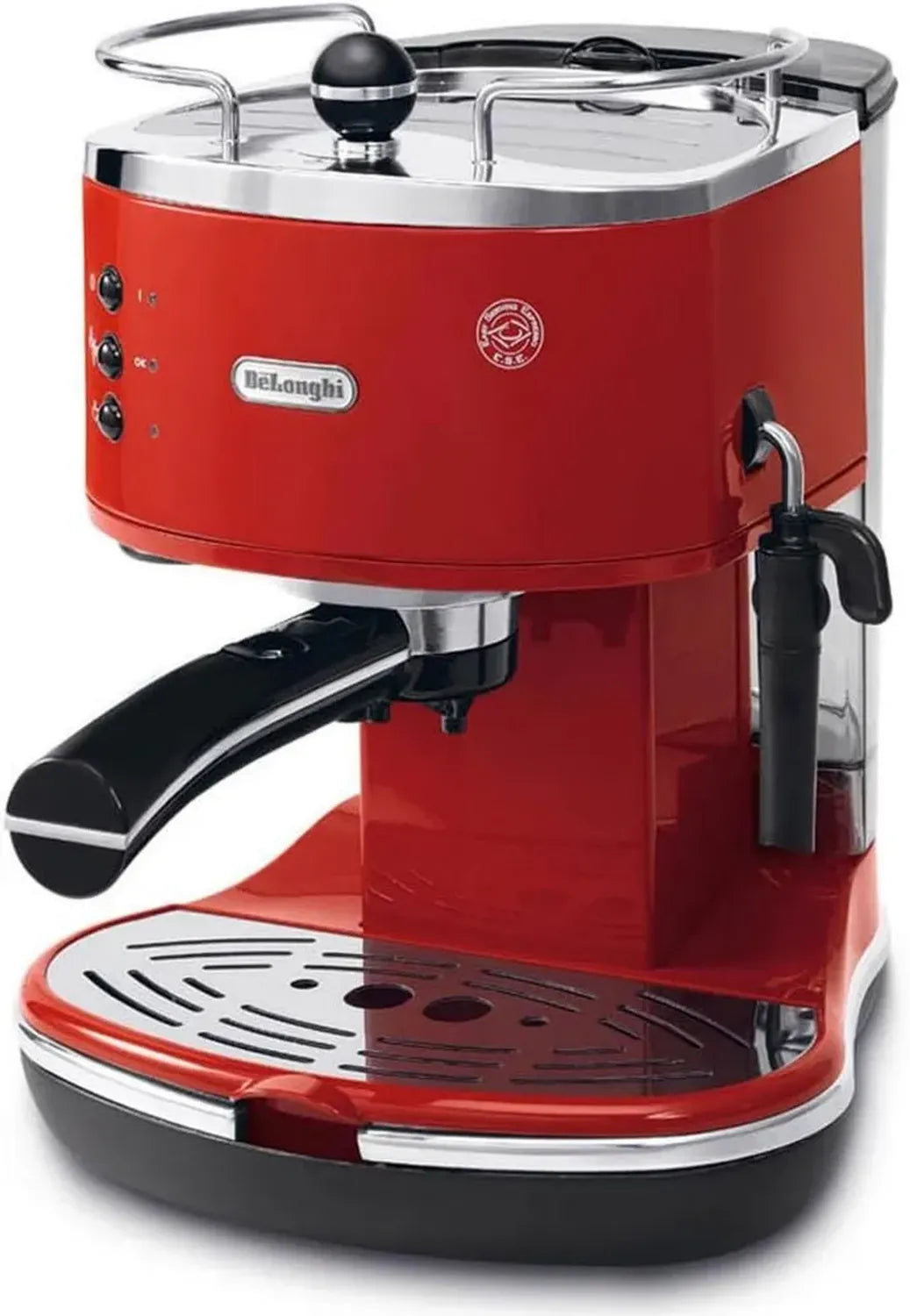De'Longhi Icona Expresso Machine Manuelle 1100W, Rouge, Compatible Dosettes et Café Moulu
