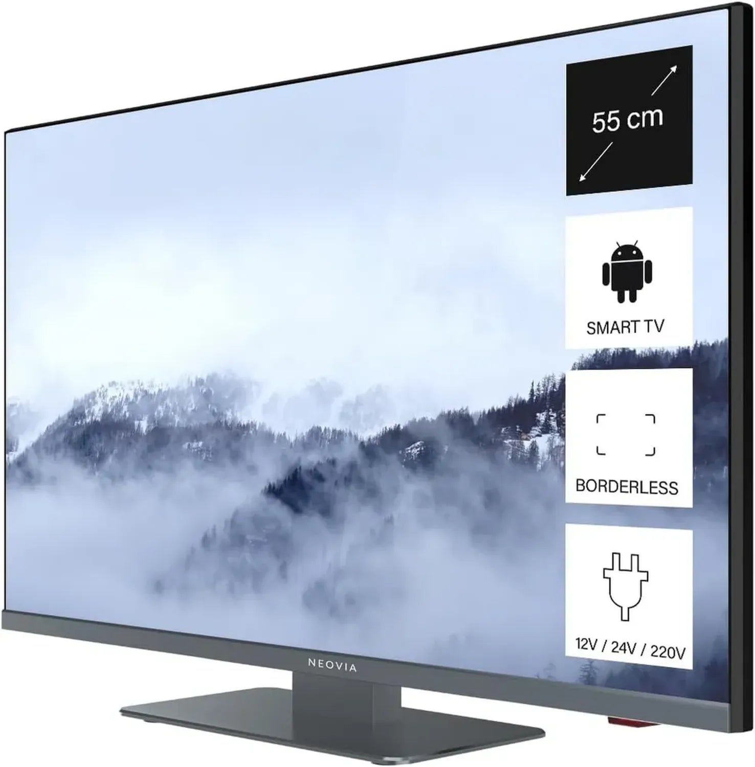 Téléviseur Intelligent 22' Sans Bord - WiFi Android Bluetooth - Multi-Tension pour Camping-Car et Bateau - Garantie 2 Ans