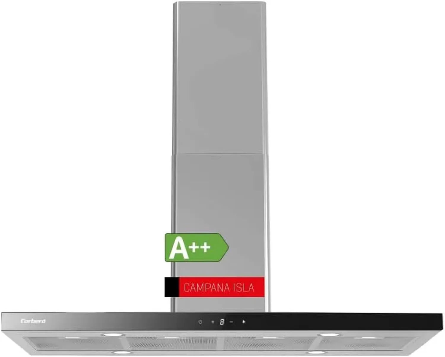Hotte Îlot Corberó 120 cm RODAS12000 - Débit 1000 m³/h, 3 Vitesses, Filtre Aluminium et Charbon, Efficacité Énergétique A++, Inox