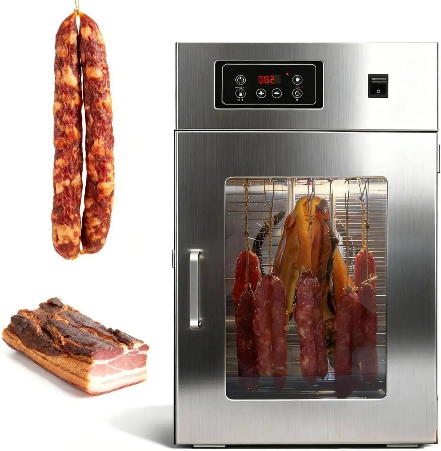 Déshydrateur alimentaire professionnel, idéal pour viande, fruits et plus, température réglable 30-90°C, écran LED, avec 14 crochets rotatifs et minuterie numérique