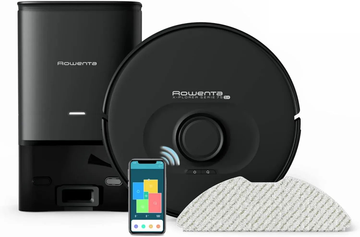 Aspirateur Robot Rowenta X-Plorer 75 S+ avec Vidage Auto, Nettoyage 4-en-1, Navigation Précise, Paramètres de Pièce, Noir