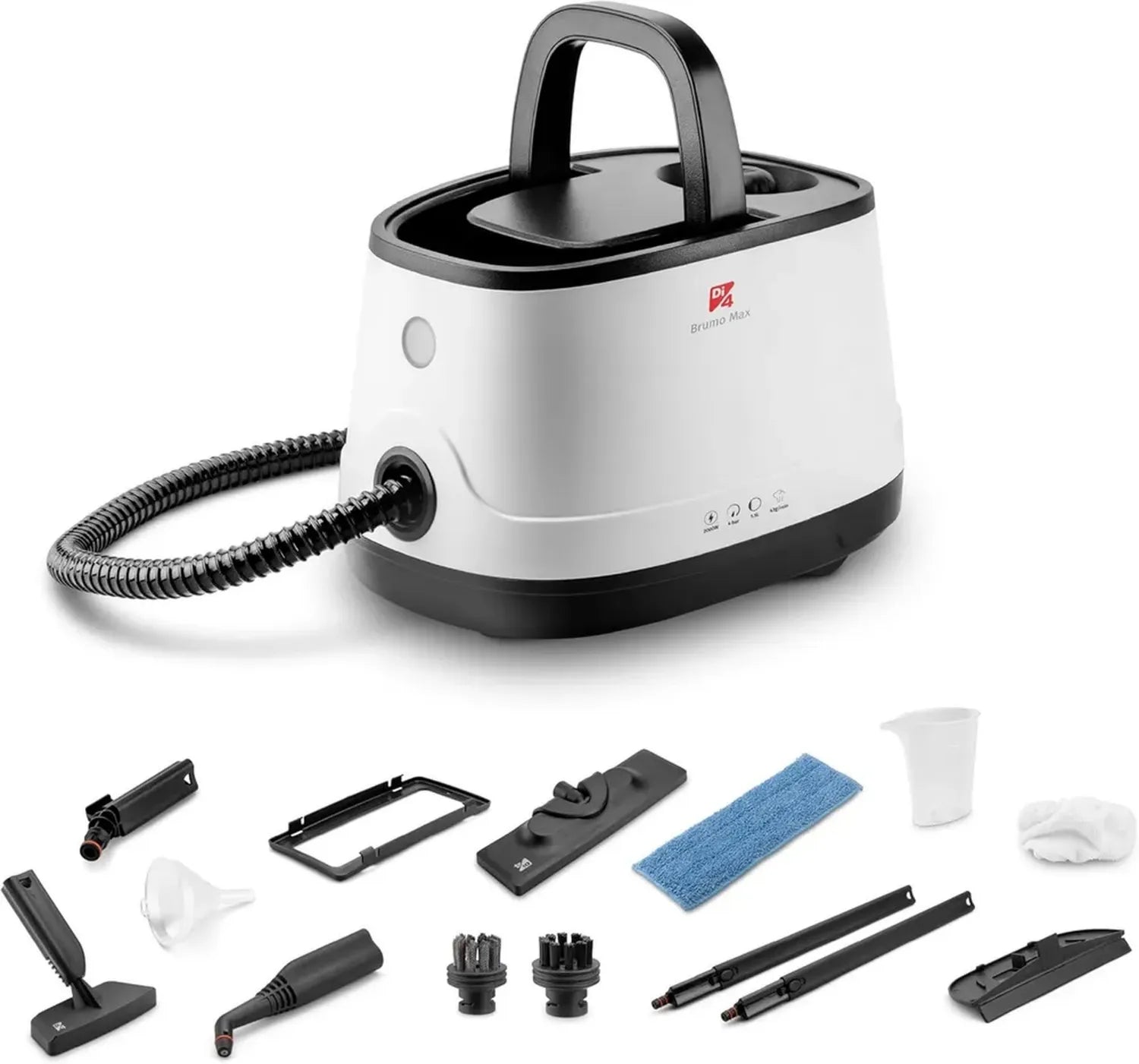 Nettoyeur vapeur puissant Di4 Brumo Max, 2000W, haute pression 4 bars, grand réservoir 1,5L, prêt en 6 minutes, 13 accessoires inclus pour un nettoyage écologique en profondeur
