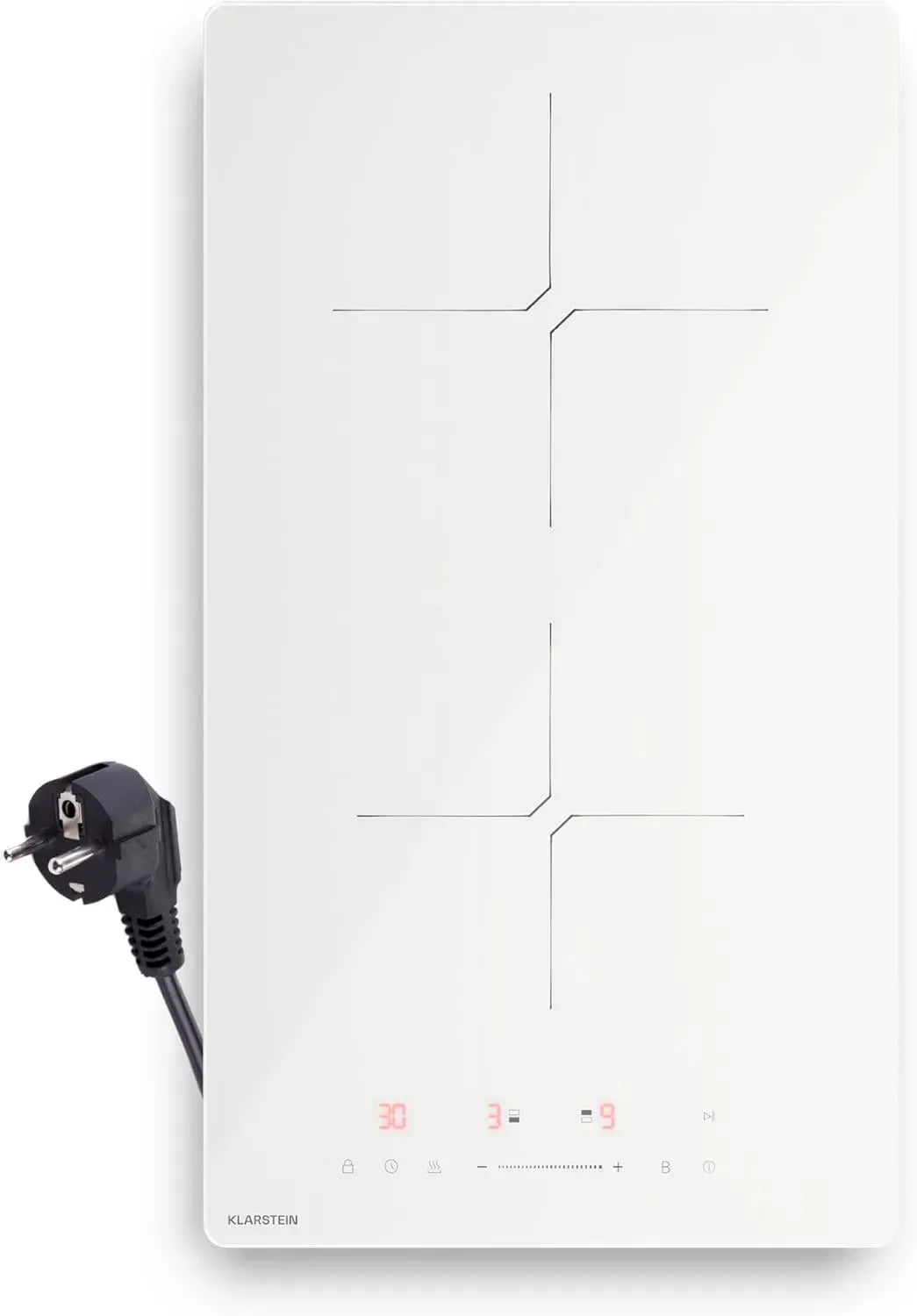 Klarstein PowerGlide Plaque à Induction 2 Feux, 3500W, Commande Tactile, Minuterie, Sécurité Enfant, Vitrocéramique 30cm, Couleur Blanche