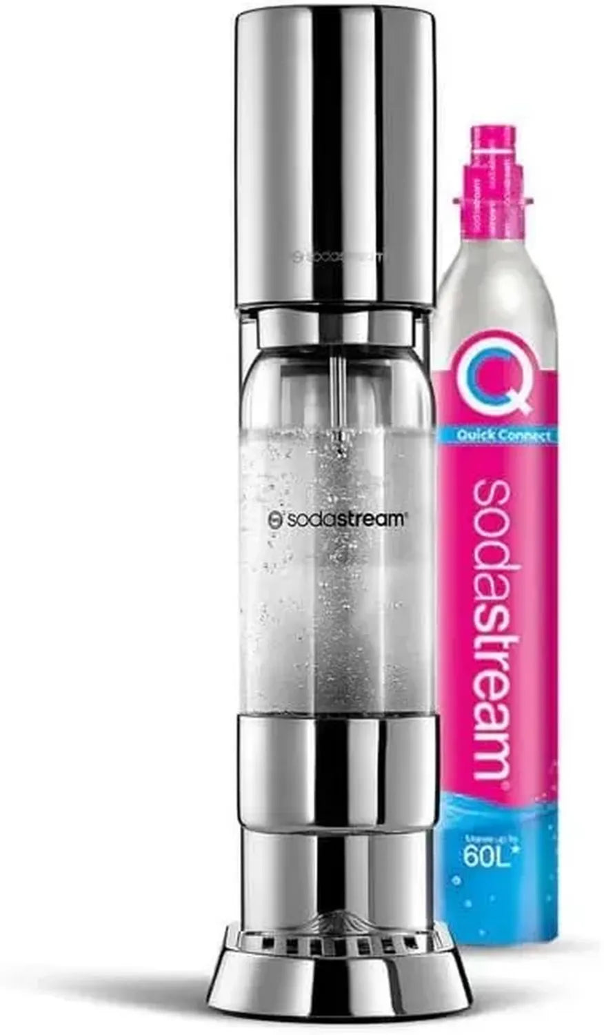 Machine à Eau Pétillante Sodastream Ensō avec Système CO₂ Rapide, Inclus Cylindre de Gaz 60L, Bouteille 1L et Chiffon, Acier Inoxydable