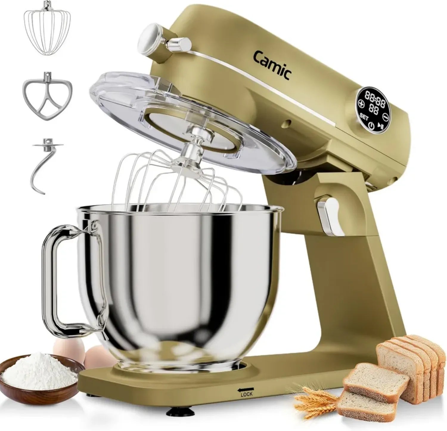 Robot Pâtissier 1800W Multifonction avec Bol Inox 8L, 10 Vitesses, Écran Tactile LED et Accessoires Complets