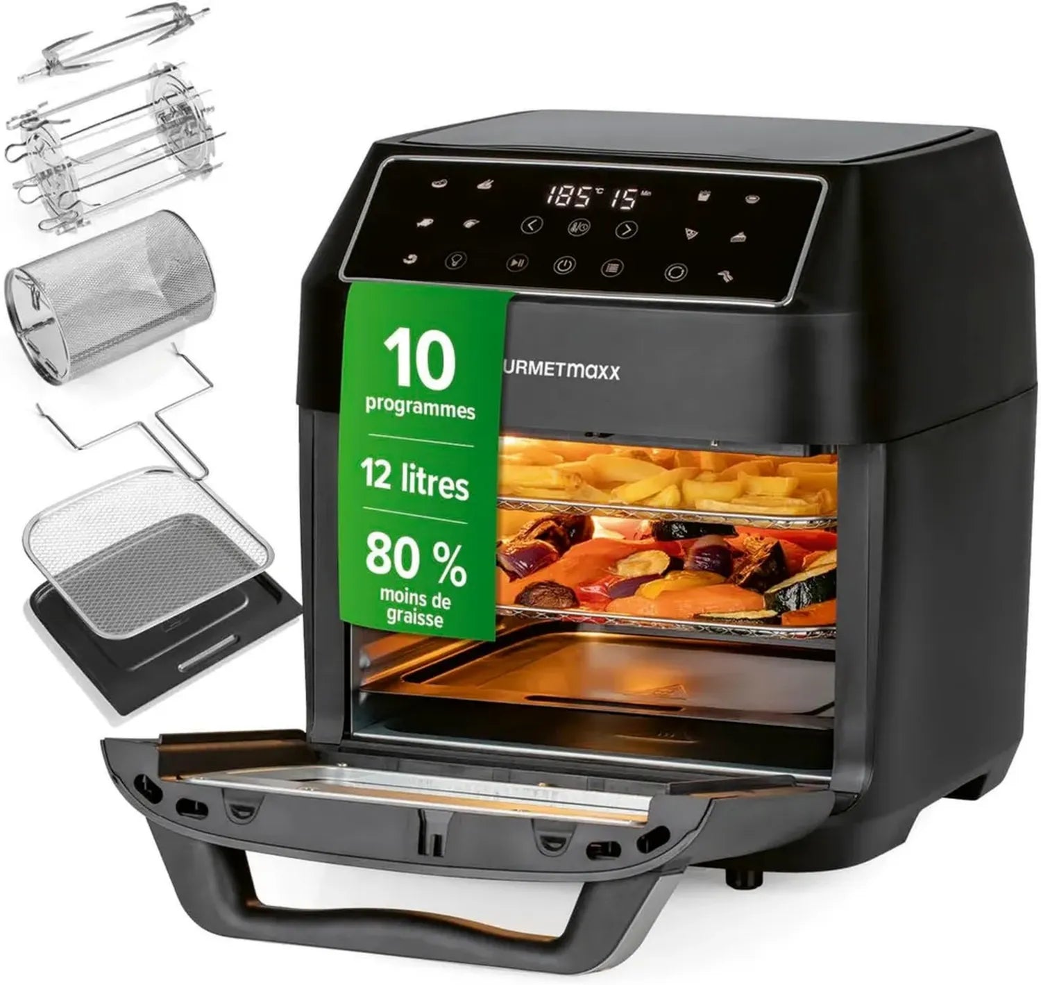 Friteuse à Air Chaud 12L avec Écran Tactile et Minuterie - 1700W, Cuisson Saine, 10 Programmes Automatiques