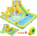 Bonnlo Château Gonflable avec Toboggan et Piscine, Aire de Jeux pour Enfants 450x300x180cm avec Ventilateur