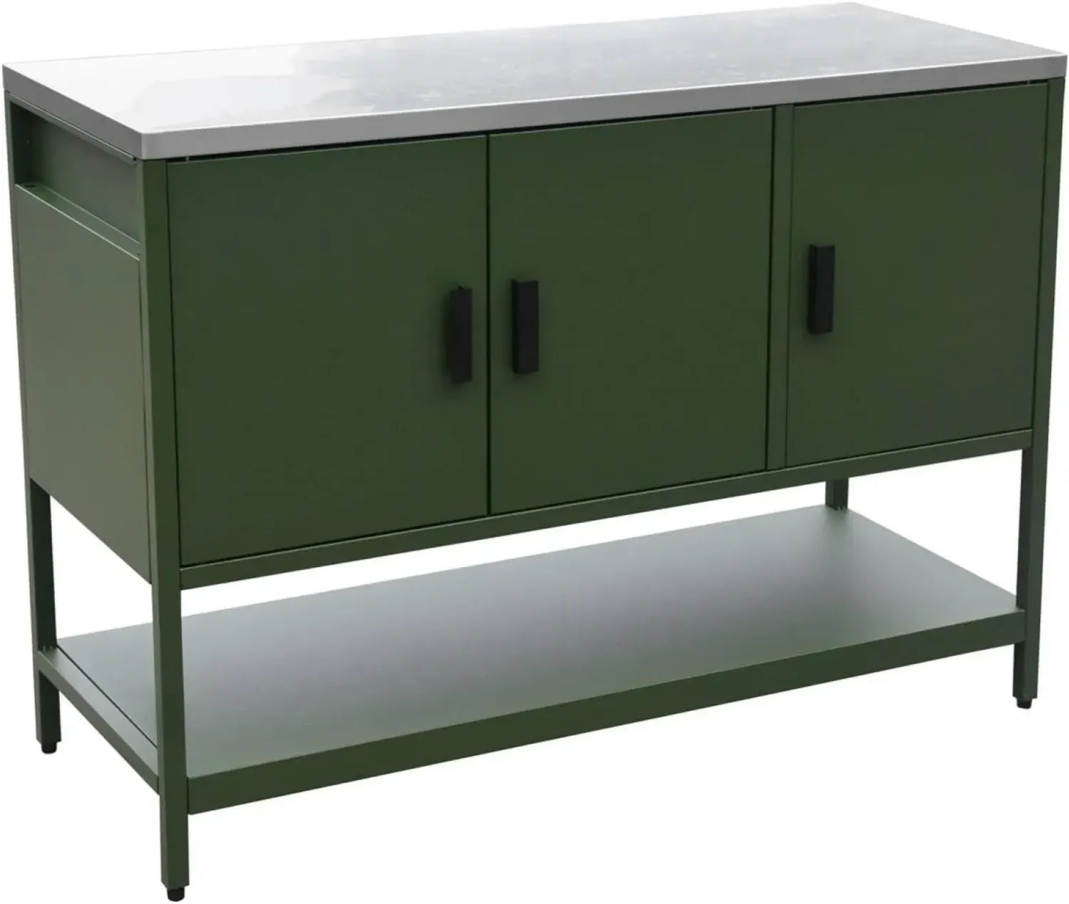 Cuisine d'extérieur en acier vert avec 3 portes et étagère 120cm - Sweeek