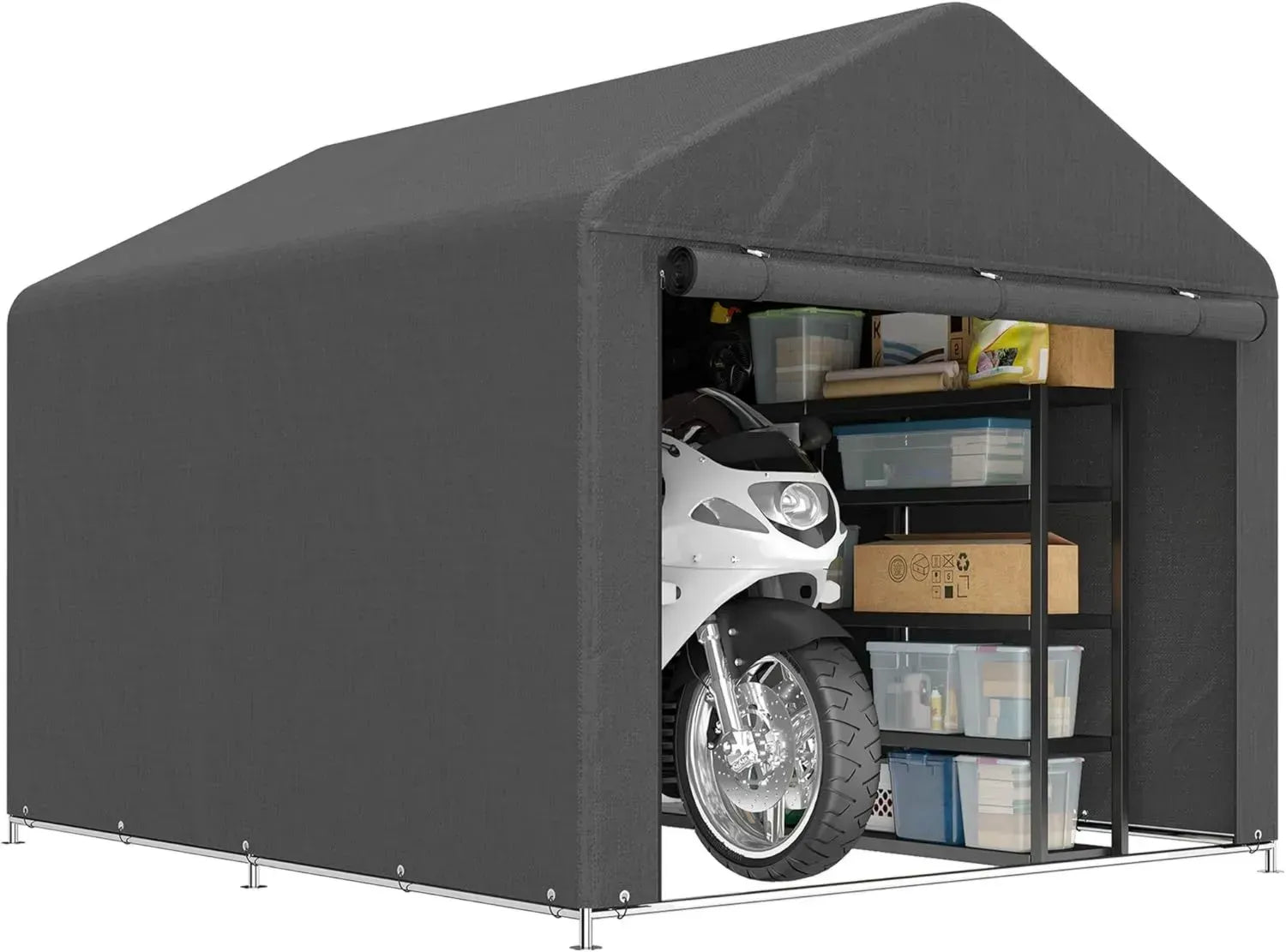Outsunny Tente de Rangement Imperméable - Abri pour Moto et Vélos, 200x238x183cm, Gris Foncé