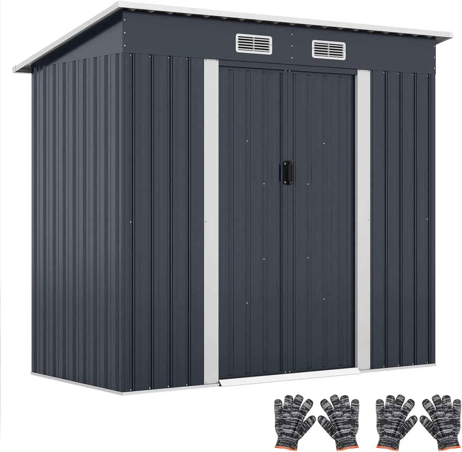 COSTWAY Remise de Jardin en Métal avec Base, Toit Inclinable, Portes Coulissantes, 4 Aérations, 2m², Couleur Anthracite