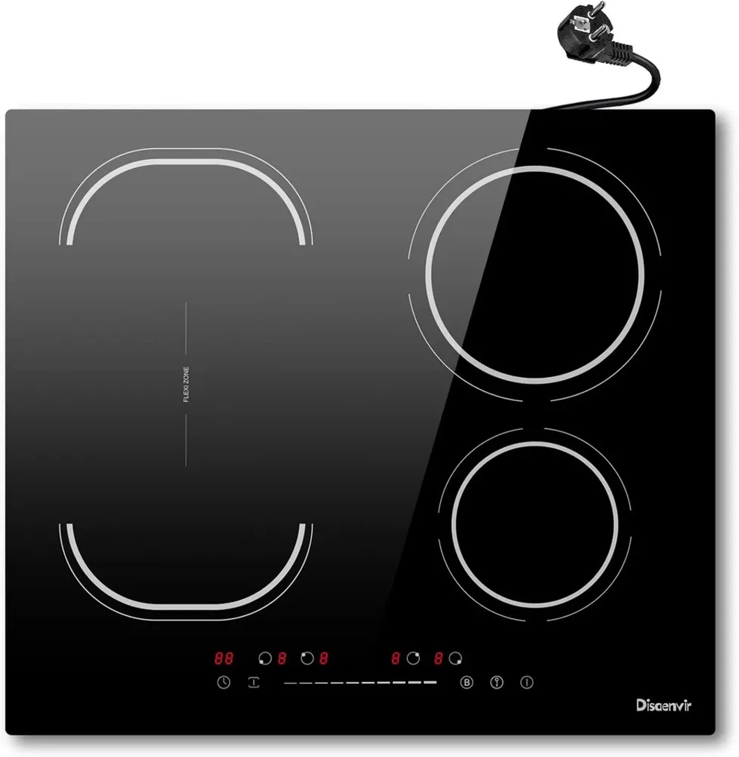 Plaque à Induction 60CM, 4 Zones Flexibles, 3500W, Fonction Boost, Sécurité Enfant, Minuteur, 220V